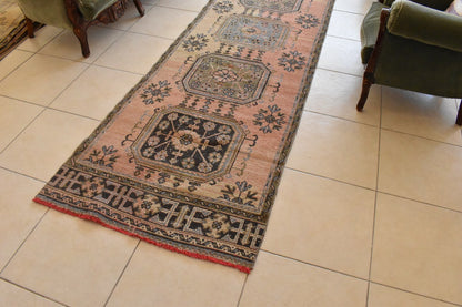 Traditional Handmade Runner Rug 3x10.8 ft Traditional Vintage Oushak Kilim C04