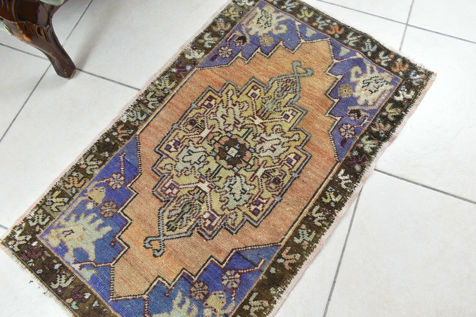 Turkish Runner 3.1x1.8 ft Vintage Small Rug Oushak Runner Anatolian Mini Rug Y72