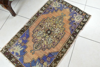 Turkish Runner 3.1x1.8 ft Vintage Small Rug Oushak Runner Anatolian Mini Rug Y72