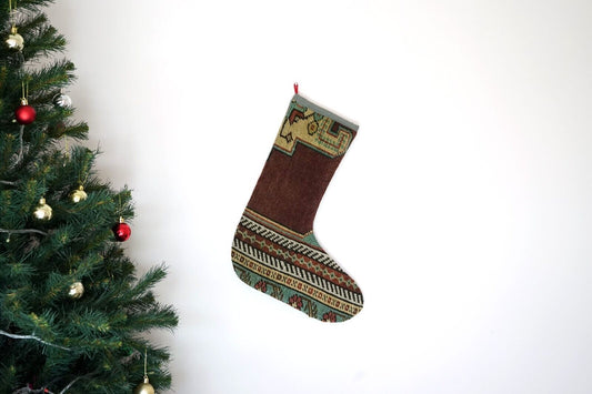 Kilim Christmas Stocking Vintage Rug Stocking Ethnic Decorative Xmas Socks S397