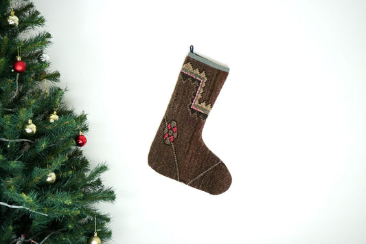 Kilim Christmas Stocking Vintage Rug Stocking Ethnic Decorative Xmas Socks S484