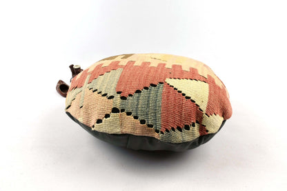 Kilim Round Pillow Cover 18" in Tribal Vintage Turkish Carpet Round Cushion 4941