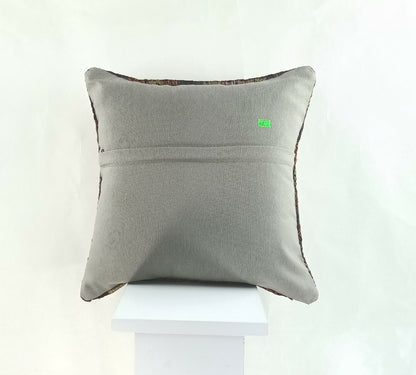 Handmade Kilim Pillow Cover 16x16 Anatolian Traditional Wool Lumbar Cushion A832