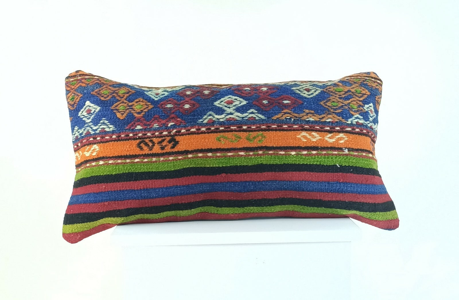Kilim Pillow Cover 12x24 Traditional Oushak Rug Wool Throw Lumbar Cushion A925