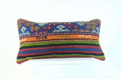 Kilim Pillow Cover 12x24 Traditional Oushak Rug Wool Throw Lumbar Cushion A925