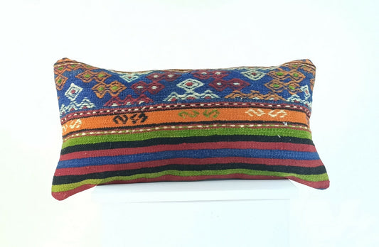 Kilim Pillow Cover 12x24 Traditional Oushak Rug Wool Throw Lumbar Cushion A925