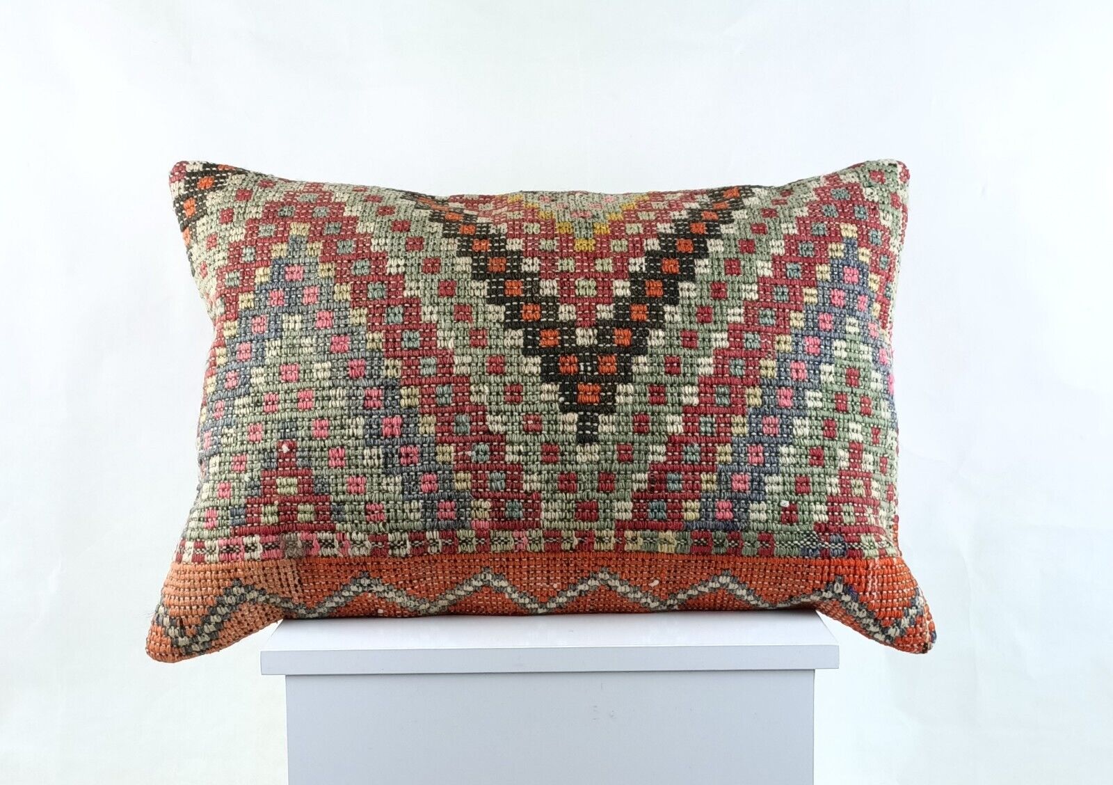 Kilim Pillow Cover 16x24 in Traditional Handmade Anatolian Lumbar Cushion A1458