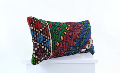 10x20 Kilim Lumbar Pillow Cover Vintage Ethnic Oushak Kilim Pillow Cover E1116