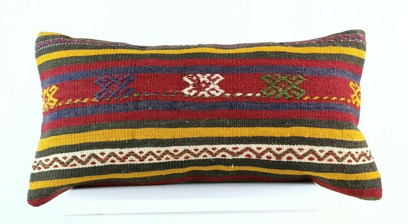 Kilim Pillow Cover 12x24 Handmade Turkish Traditional Oushak Lumbar Cushion E932