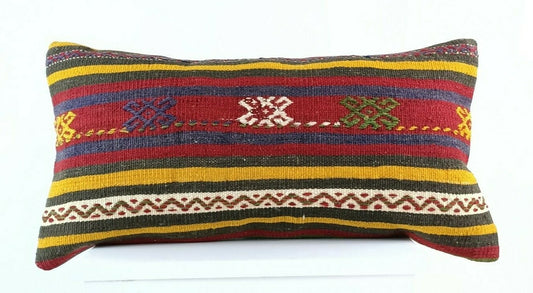 Kilim Pillow Cover 12x24 Handmade Turkish Traditional Oushak Lumbar Cushion E932