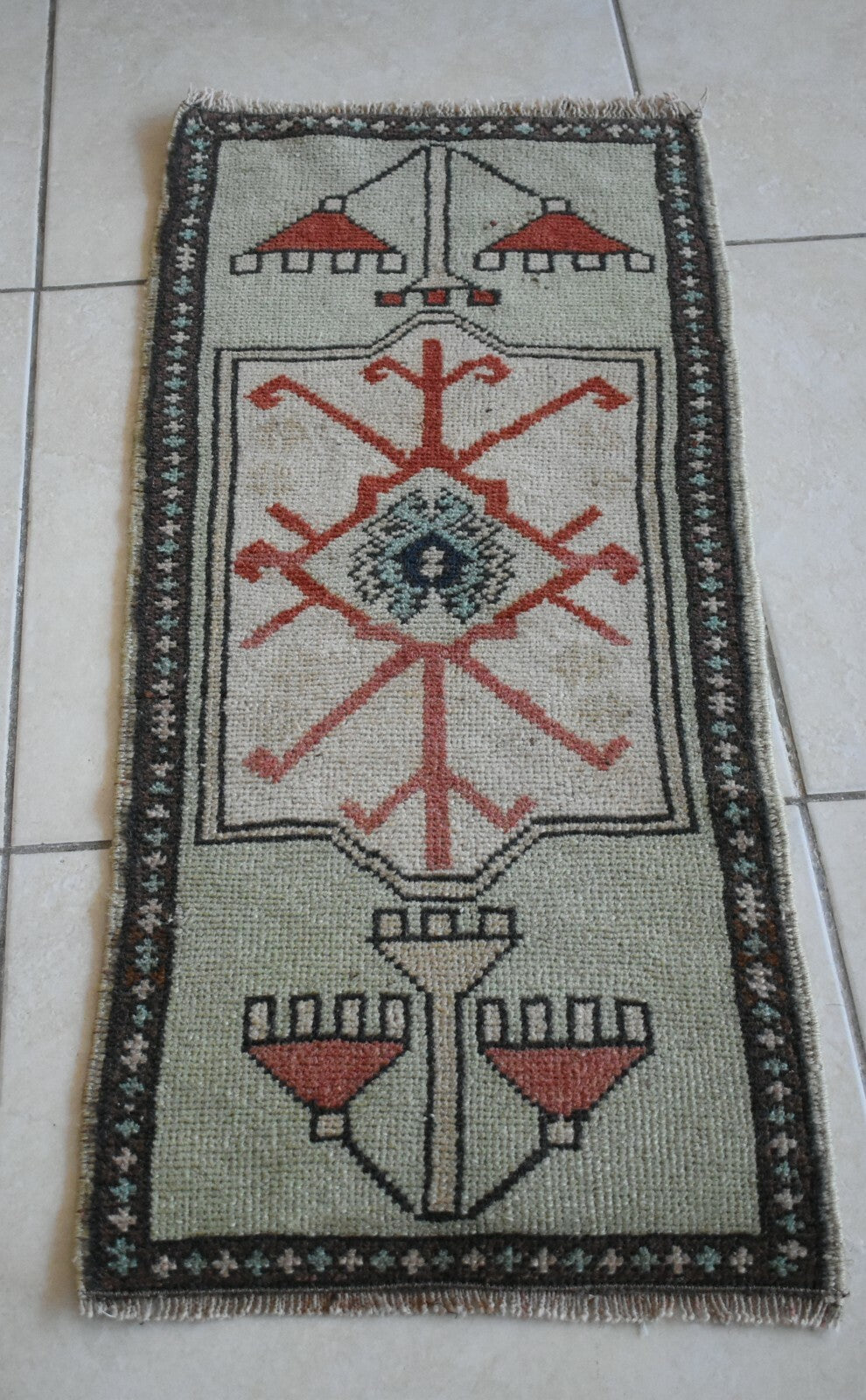 Oushak Runner 2.7x1.1 ft Vintage Turkish Rug Small Runner Anatolian Rug Y07