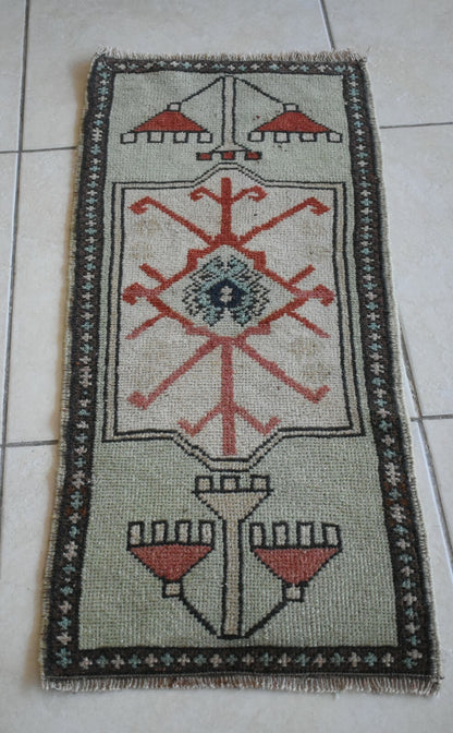 Oushak Runner 2.7x1.1 ft Vintage Turkish Rug Small Runner Anatolian Rug Y07