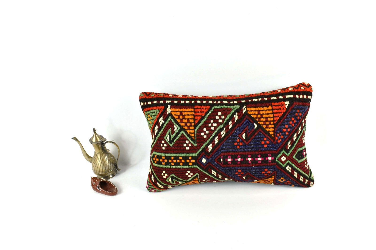 Kilim Pillow Cover 12x20 Handmade Turkish Rug Boho Ethnic Lumbar Cushion 3311
