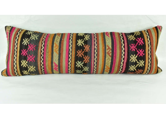 Extra Large Kilim Pillow Cover 16x48 Handmade Ethnic Boho Oriental Lumbar 3240