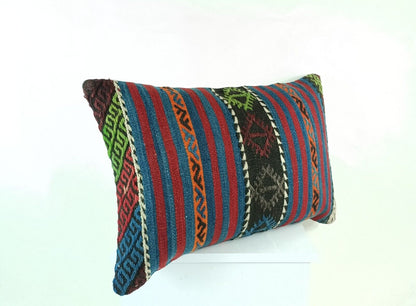 Kilim Pillow Cover 16x24 Tribal Vintage Turkish Carpet Lumbar Pillow Cover 1759