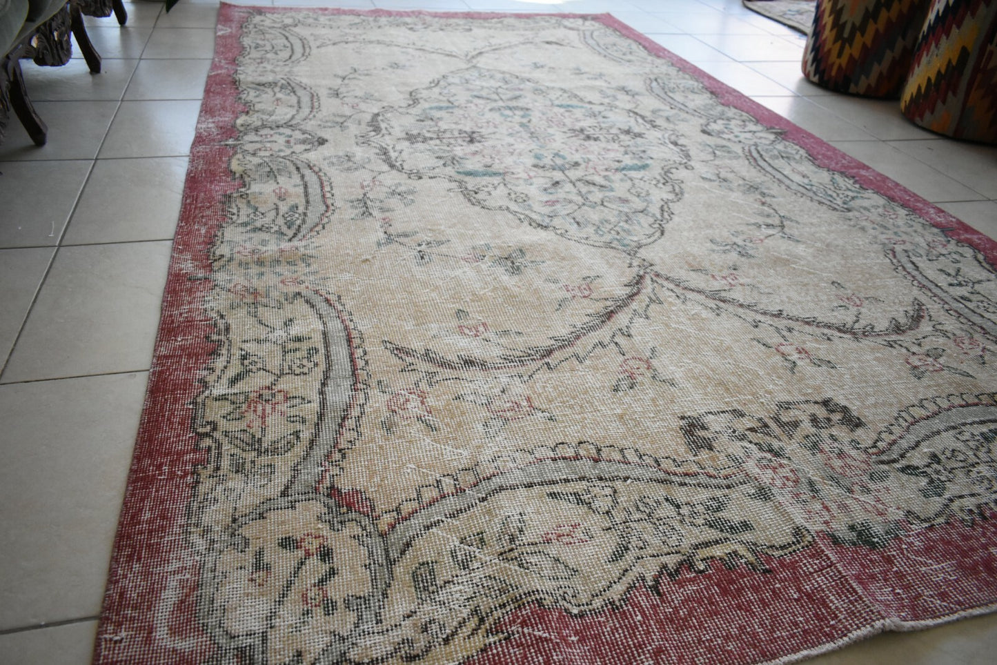 Turkish Rug 10.1x5.5 ft Vintage Rug Faded Oushak Large Living Room Carpet B08