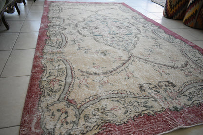 Turkish Rug 10.1x5.5 ft Vintage Rug Faded Oushak Large Living Room Carpet B08