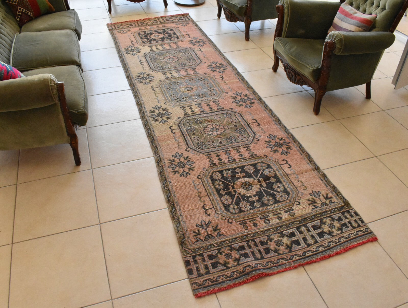 Traditional Handmade Runner Rug 3x10.8 ft Traditional Vintage Oushak Kilim C04