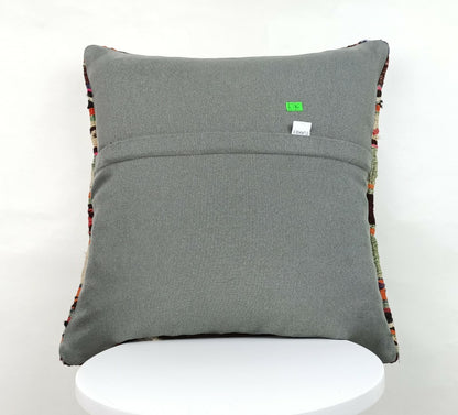 18x18 Kilim Pillow Cover Turkish Vintage Tribal Ethnic Wool Lumbar Cushion A380