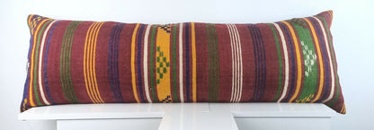 Kilim Lumbar Cover 16x48 Handmade Extra Large Turkish Ethnic Throw Pillow A1577