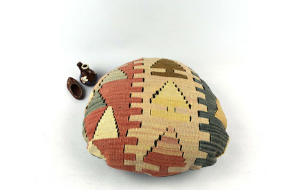 Kilim Round Pillow Cover 18" in Tribal Vintage Turkish Carpet Round Cushion 4941
