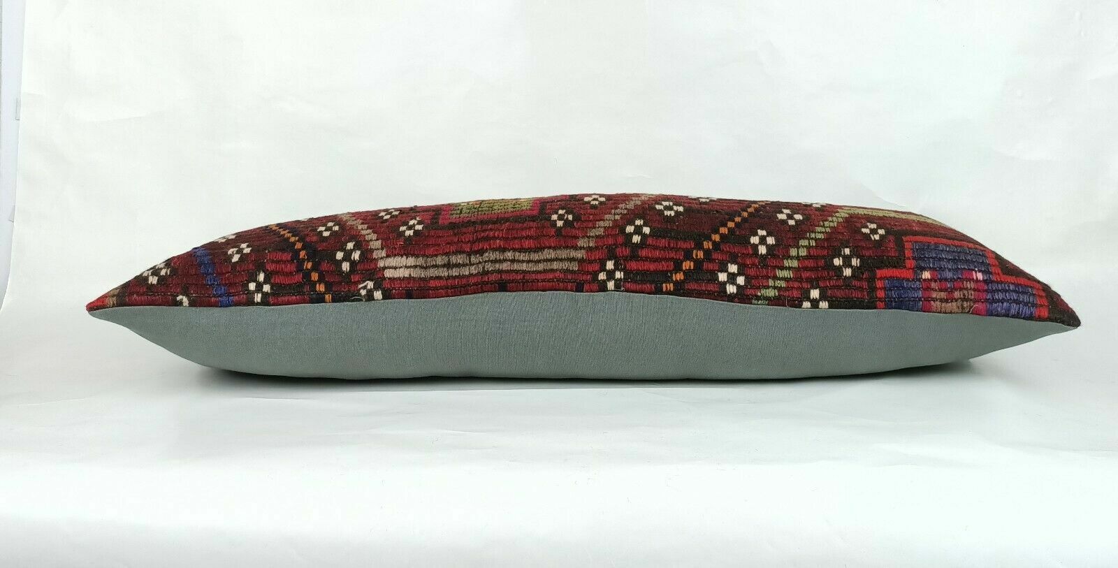 Kilim Pillow Cover 12x36 Handknotted Turkish Tribal Ethnic Lumbar Cushion E692