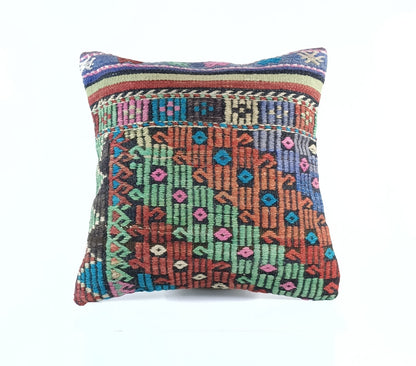 18"x18" Kilim Pillow Cover  Handmade Turkish Vintage Cushion Tribal Lumbar E1377
