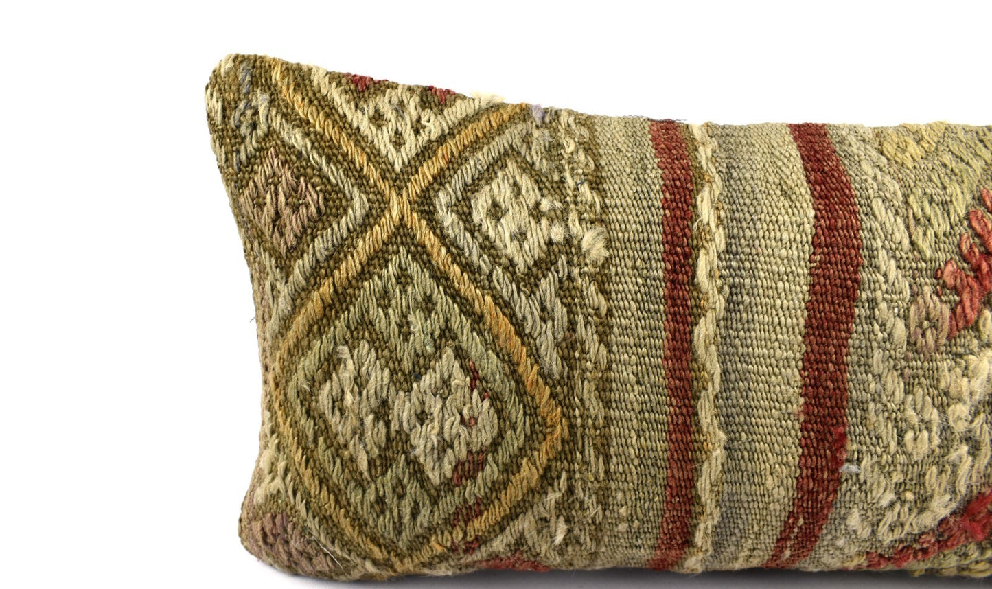 10x20 Kilim Lumbar Pillow Cover Vintage Ethnic Oushak Kilim Pillow Cover 4857