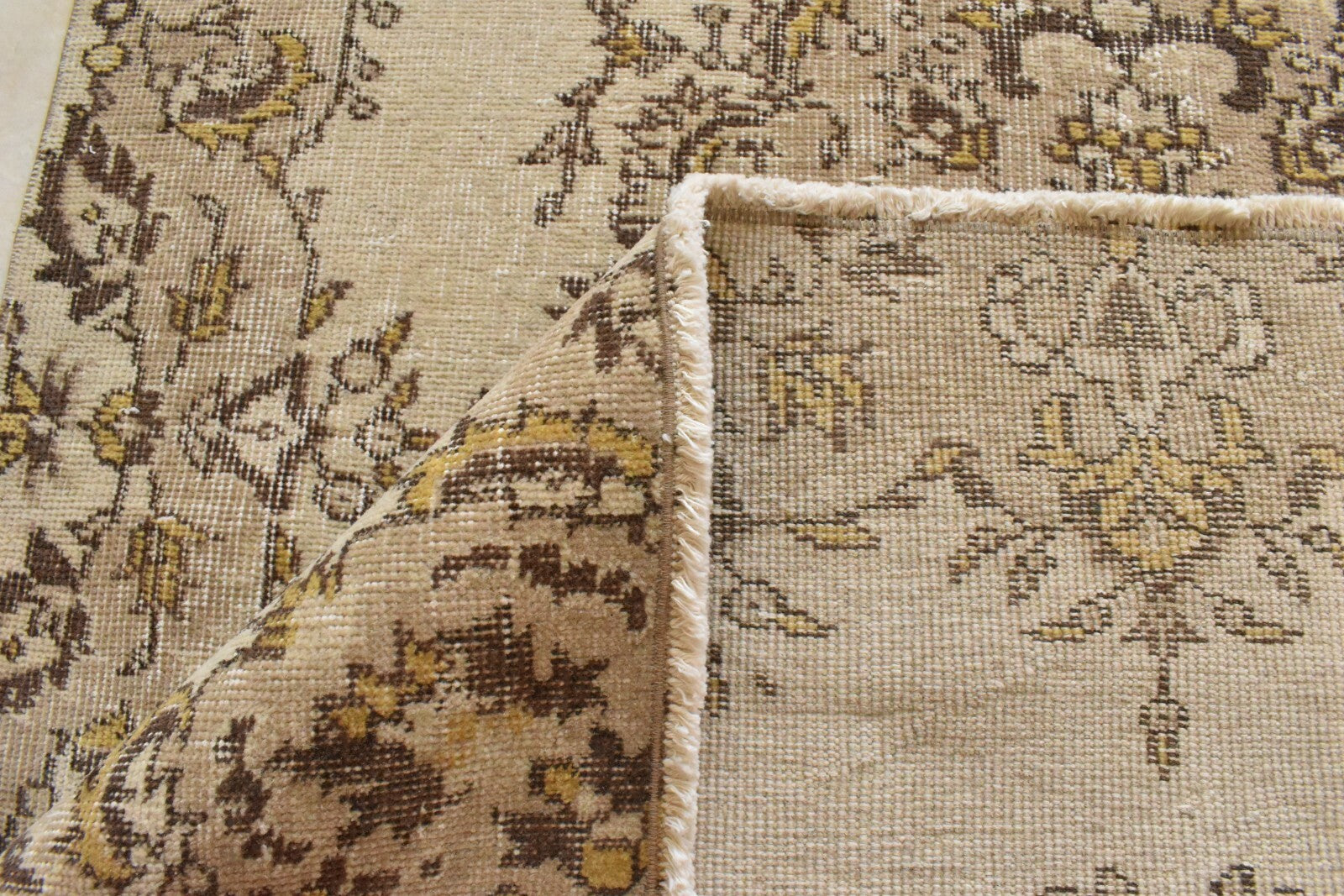 Handmade Vintage Oushak Runner 3.9 x 6.3 ft  Accent Beige Pastel Area Rug C23
