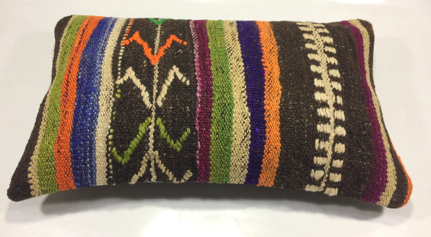 Kilim Pillow Cover 12x20 Handmade Turkish Rug Boho Ethnic Lumbar Cushion 867