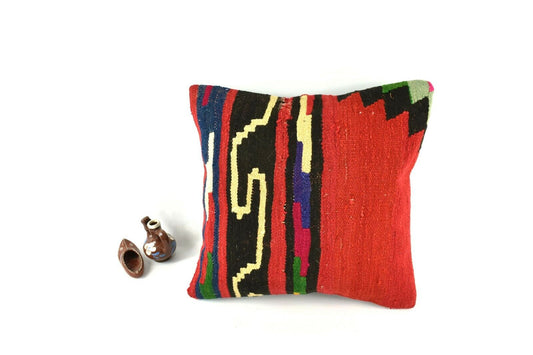 Kilim Pillow Cover 16x16 inch Handknotten Decorative Vintage Cushion Cover A2504