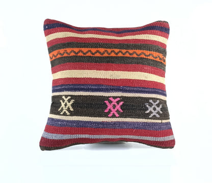 18"x18" Kilim Pillow Cover  Handmade Turkish Vintage Cushion Tribal Lumbar E1376