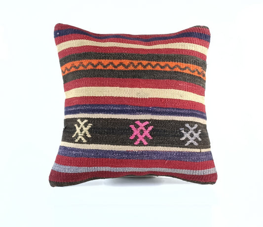 18"x18" Kilim Pillow Cover  Handmade Turkish Vintage Cushion Tribal Lumbar E1376