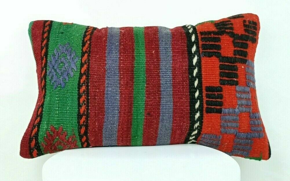 Kilim Pillow Cover 12x20 Handmade Oushak Traditional Rug Lumbar Cushion  E543