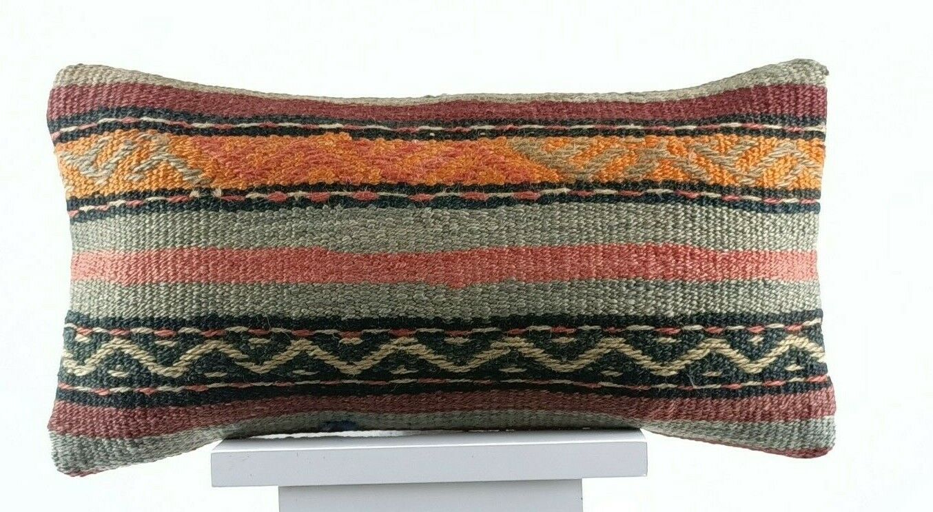 Oushak Pillow Cover 8x16 Handmade Turkish Oriental Kilim Decorative Lumbar E750