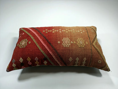 Kilim Pillow Cover 12x20 Turkish Handmade Sofa Couch Floor Lumbar Cushion E33