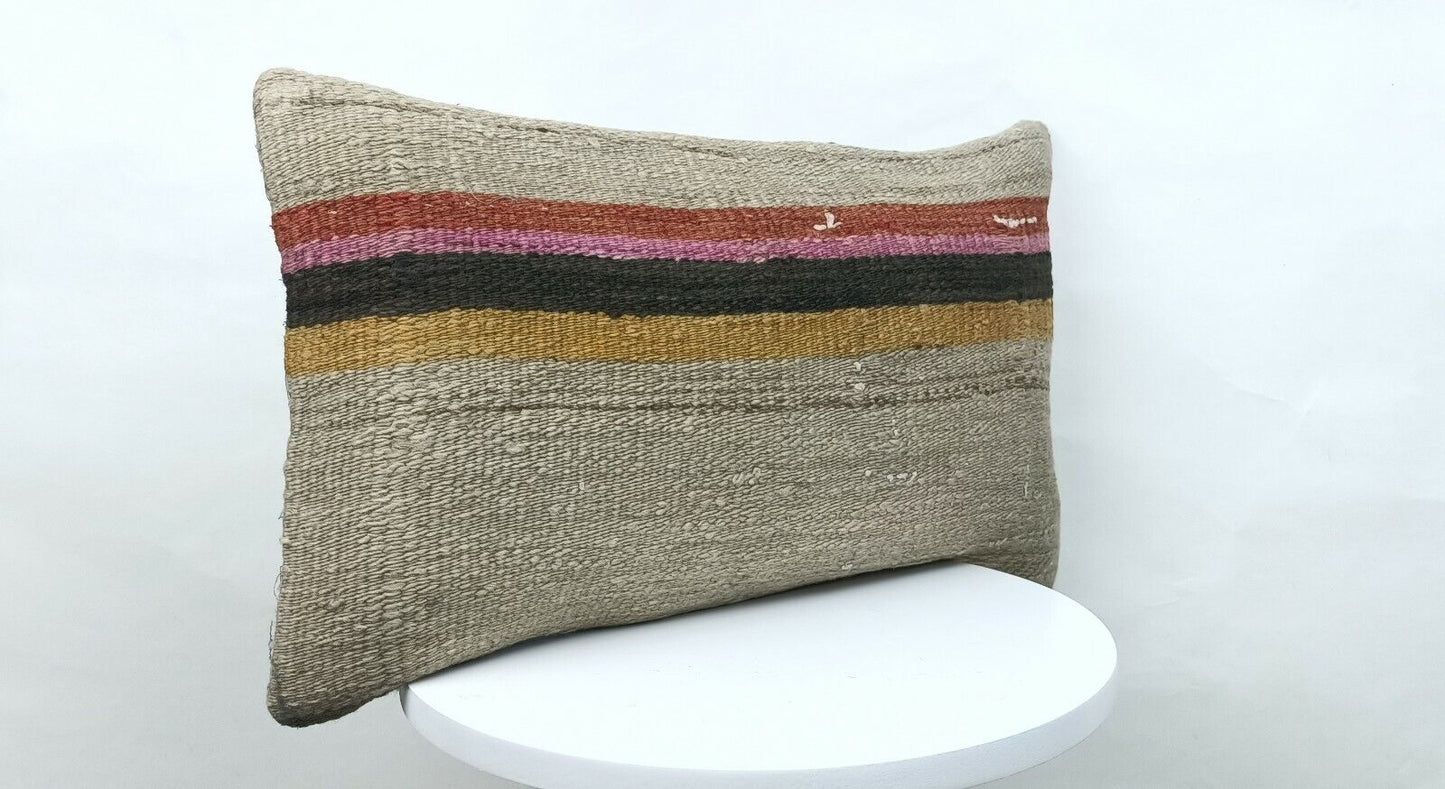 Kilim Pillow Cover 10x20 Handmade Vintage Oushak Rug Ottoman Lumbar Cushion E430