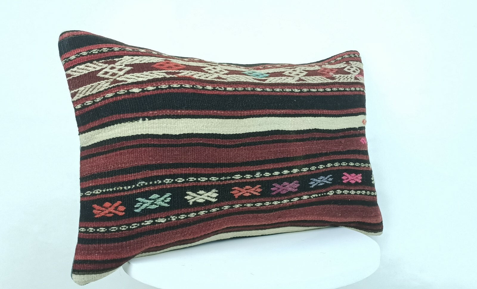 Kilim Lumbar Cushion Cover 12x20 Anatolian Ethnic Handmade Rug Pillow Case A263
