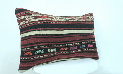 Kilim Lumbar Cushion Cover 12x20 Anatolian Ethnic Handmade Rug Pillow Case A263