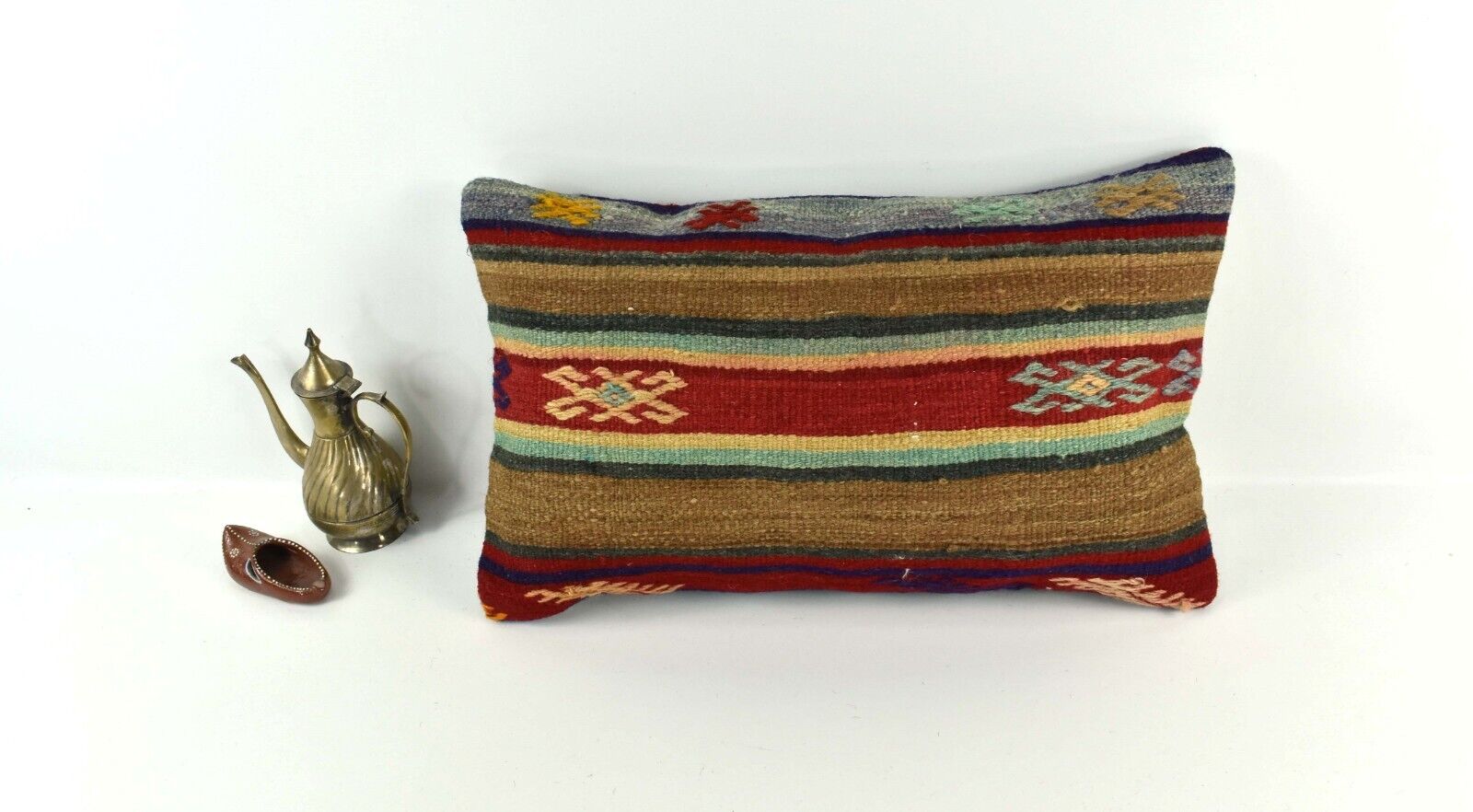 Kilim Pillow Cover 12x20 Handmade Turkish Rug Boho Ethnic Lumbar Cushion 3830