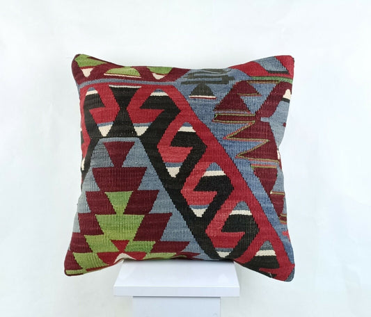 Throw Pillow Cover 18x18 Handmade Turkish Traditional Oushak Kilim Cushion A1449