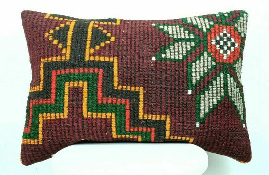 Handmade Kilim Pillow Cover 16x24 Vintage Rug Tribal Ethnic Bohemian Lumbar E482