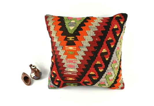 Kilim Pillow Cover 16x16 inch Handknotten Decorative Vintage Cushion Cover A2527