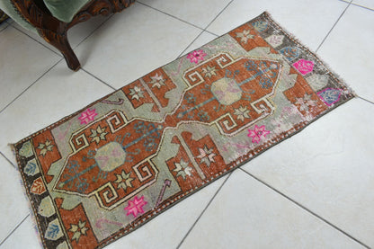 Oushak Runner 3.4x1.6 ft Vintage Turkish Rug Small Runner Anatolian Rug Y47