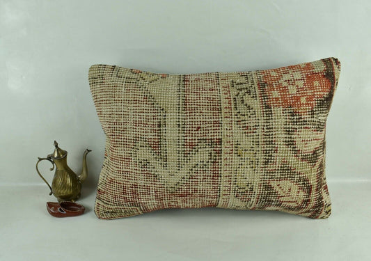 Kilim Pillow Cover 16x24 Tribal Vintage Turkish Carpet Lumbar Pillow Cover 3067