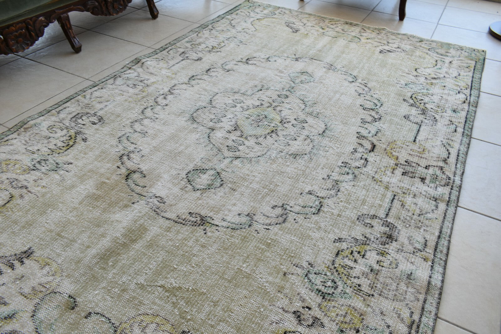 Large Turkish Rug 8.1x4.8 ft Vintage Rug Faded Oushak Rug Living Room Carpet B21