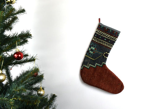 Kilim Christmas Stocking Vintage Rug Stocking Ethnic Decorative Xmas Socks S617