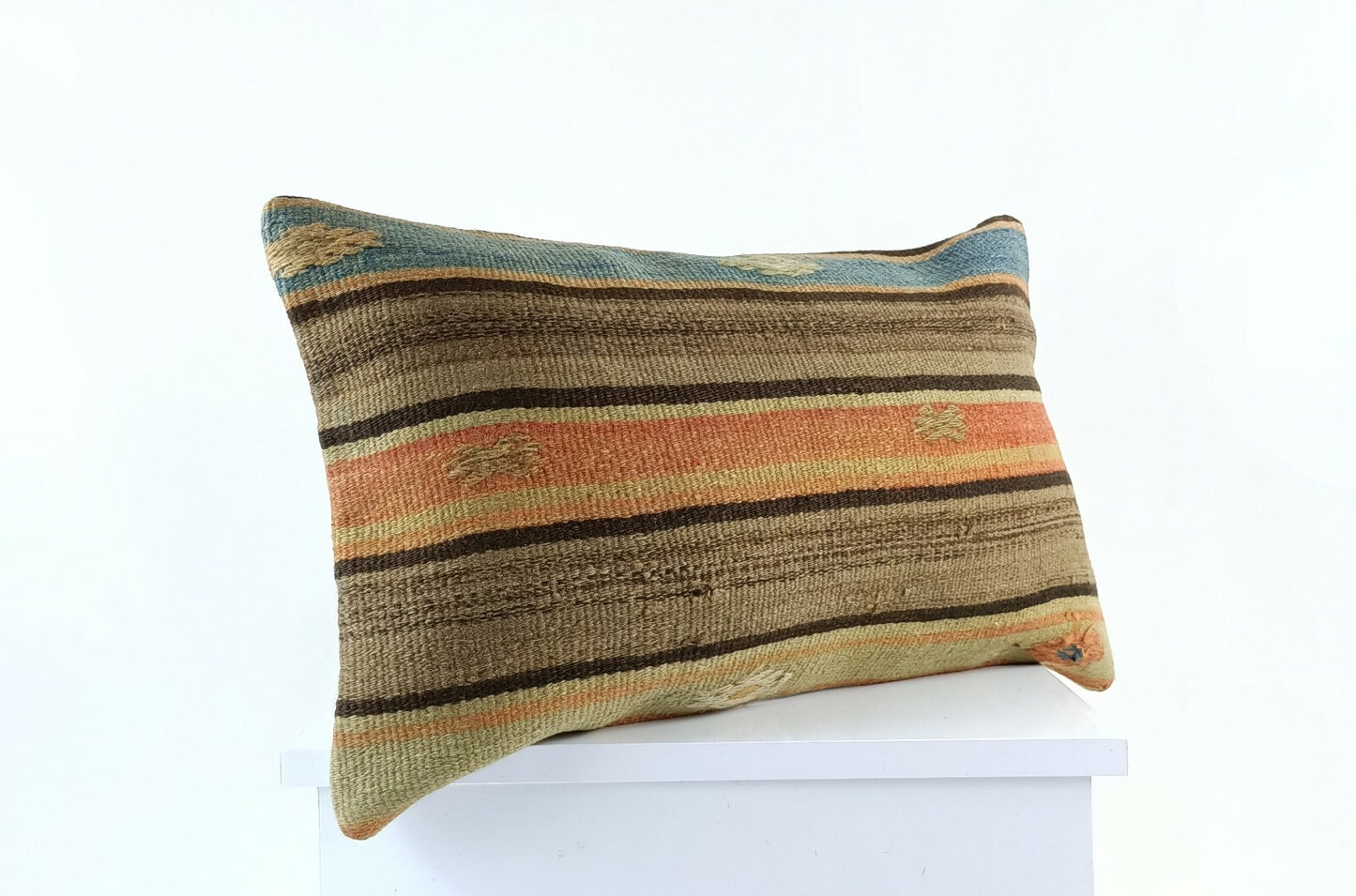 Kilim Pillow Cover 12x20 Handmade Turkish Rug Boho Ethnic Lumbar Cushion E1070