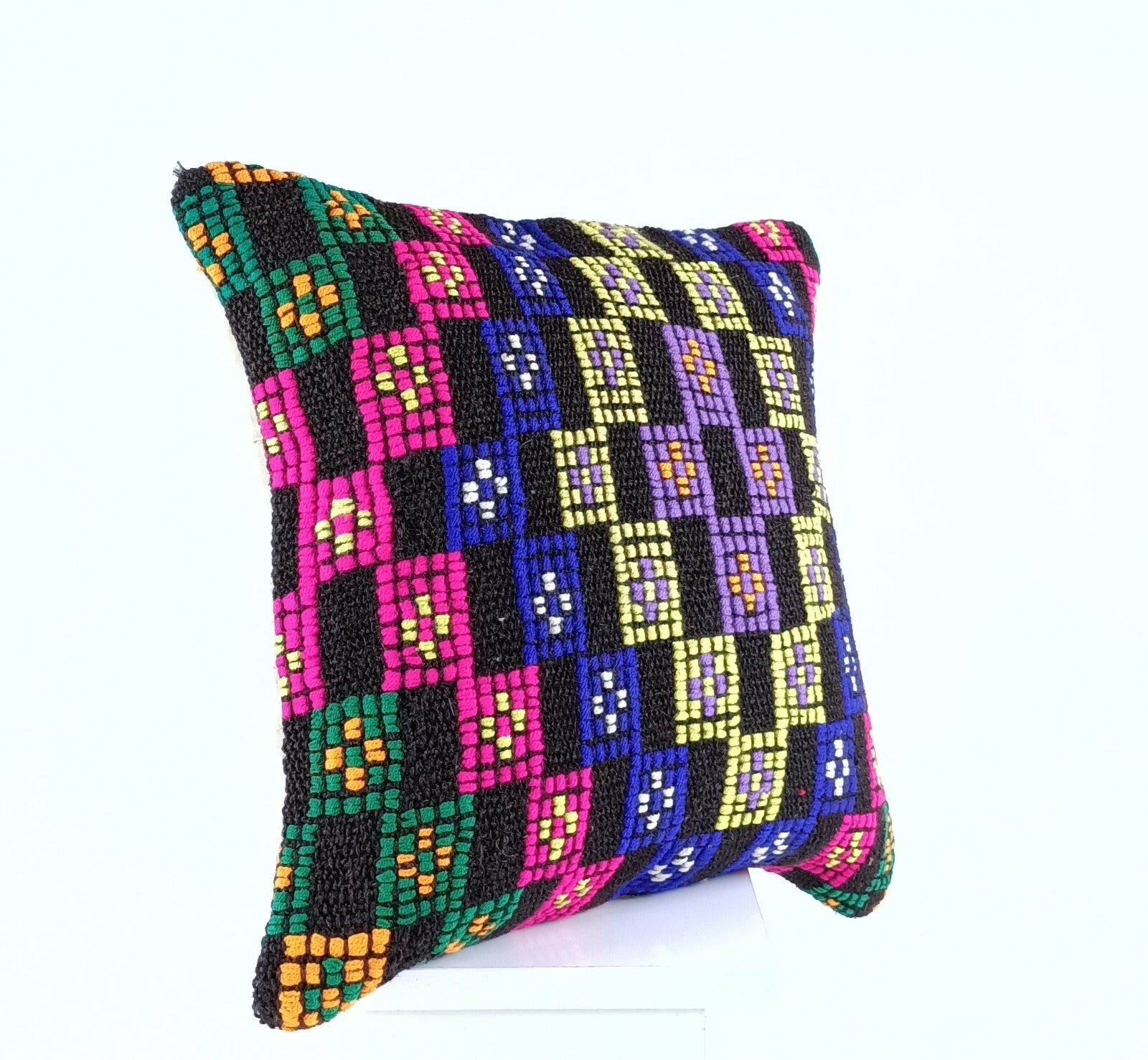 Kilim Pillow Cover 16x16 Anatolian Traditonal Wool Boho Sofa Lumbar Cushion A598