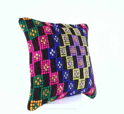 Kilim Pillow Cover 16x16 Anatolian Traditonal Wool Boho Sofa Lumbar Cushion A598